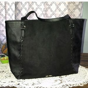 NWOT Nine West Large Black Leather/Suede Tote
